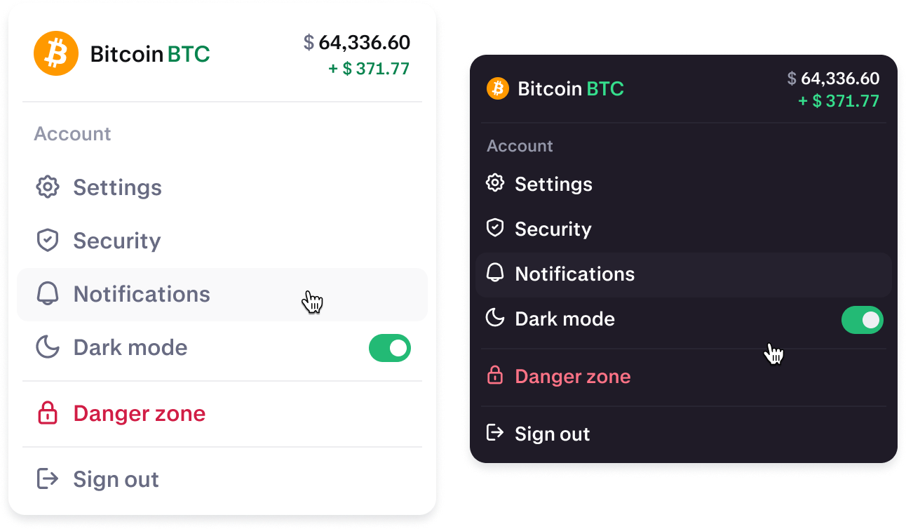 Same dropdown menu in Consumer light mode and Pro dark mode